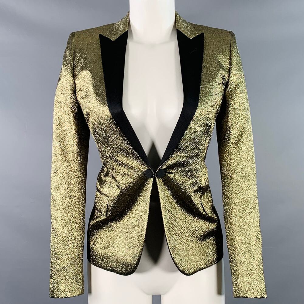 SAINT LAURENT Size 4 Gold Black Polyester Blend Tuxedo Jacket Blazer